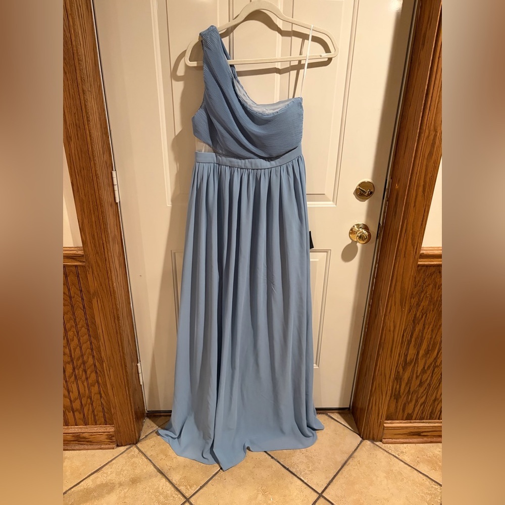 Lulus Blue One Shoulder Pleated Maxi Dress Formal Bridesmaid Gown Size M NWT